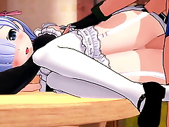 Re:Zero Rem desk doggy sex and some blowjob