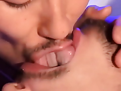 Two gay men tongue with an increment of spit kissing (Lots of tongue)